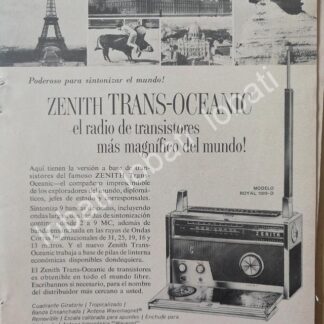 CARTEL ANTIGUO ORIGINAL DE MINI CARTEL RADIOS ZENITH TRANSOCEANICO ROYAL 1000-D / 287
