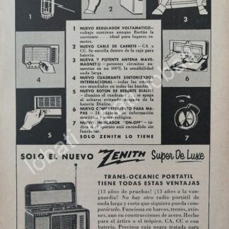 CARTEL ANTIGUO ORIGINAL DE MINI RADIOS ZENITH TRANSOCEANICO 1950s / 286