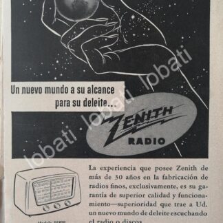 CARTEL ANTIGUO ORIGINAL DE MINI RADIOS ZENITH 5S819 1950s / 285