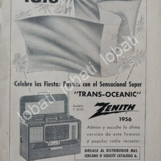 CARTEL ANTIGUO ORIGINAL DE MINI RADIOS ZENITH TRANSOCEANICO 1956 / 284