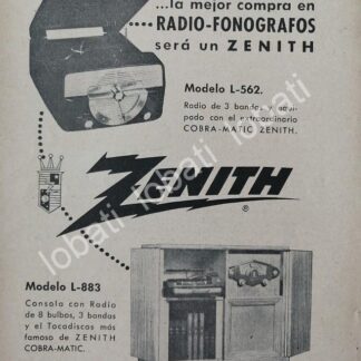 CARTEL ANTIGUO ORIGINAL DE MINI TOCADISCO ZENITH 1940s / 283