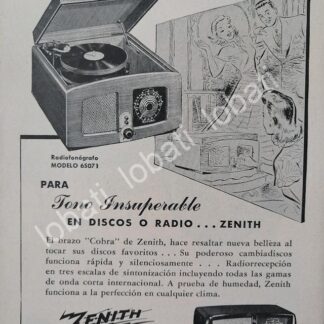 CARTEL ANTIGUO ORIGINAL DE MINI TOCADISCOS Y RADIOS ZENITH TRANSOCEANICO 1950s / 280