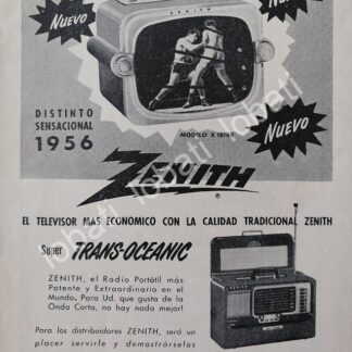 CARTEL ANTIGUO ORIGINAL DE MINI TELEVISOR Y RADIOS ZENITH TRANSOCEANICO 1950s / 279