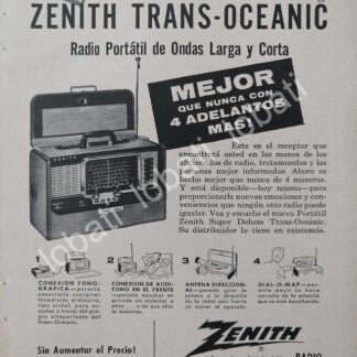 CARTEL ANTIGUO ORIGINAL DE MINI RADIOS ZENITH TRANSOCEANICO 1950s / 278