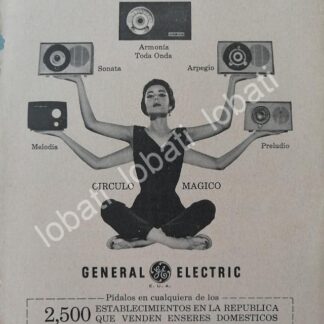 CARTEL ANTIGUO ORIGINAL DE MINI RADIOS GENERAL ELECTRIC 1950s / 276