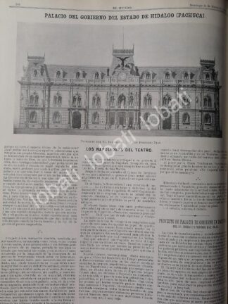 CARTEL ANTIGUO ORIGINAL DE PROYECTO PALACIO DE GOBIERNO DE PACHUCA 1899 DE PORFIRIO DIAZ HIJO