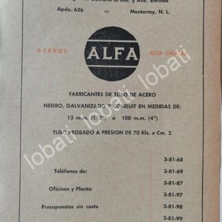 CARTEL ANTIGUO ORIGINAL DE ACEROS ALFA MONTERREY S.A 1957 /750