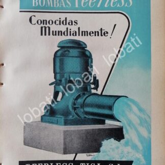 CARTEL ANTIGUO ORIGINAL DE BOMBAS HIDRAULICAS PEERLES. TISA 1953 /741 MONTERREY
