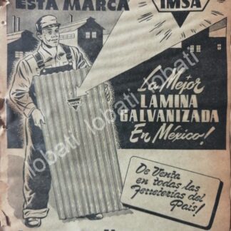 CARTEL ANTIGUO ORIGINAL DE LAMINA IMSA. INSDUSTRIAS MONTERREY 1953 /738