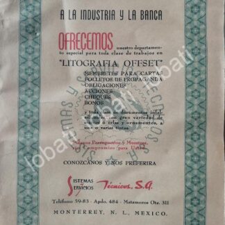 CARTEL ANTIGUO ORIGINAL DE SISTEMAS Y SERVICIOS TECNICOS S.A 1947 /737 MONTERREY