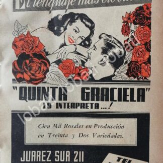 CARTEL ANTIGUO ORIGINAL DE FLORERIA QUINTA GRACIELA 1947 MONTERREY. /734