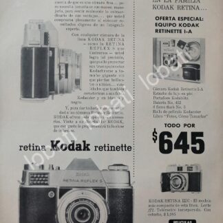 CARTEL ANTIGUO ORIGINAL DE CAMARAS KODAK RETINETTE RETINE REFLEX S 1950s /546