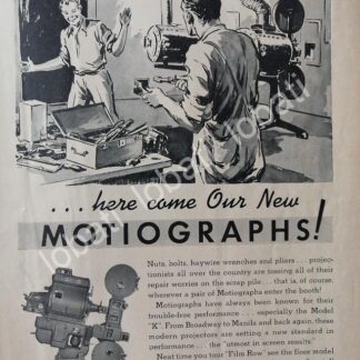 CARTEL ANTIGUO ORIGINAL DE PROYECTOR PARA CINES MOTIOGRAPH "K" 1937 /534 MUY RARO