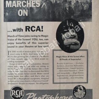 CARTEL ANTIGUO ORIGINAL DE EQUIPO DE PRYECCION PARA CINE RCA PHOTOPHONE 1937 /533 MUY RARO