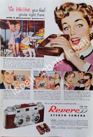 CARTEL ANTIGUO ORIGINAL DE CAMARAS FOTOGRAFICAS REVERE 33 STEREO 1953 /525