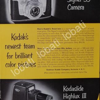 CARTEL ANTIGUO ORIGINAL DE CAMARAS KODAK SIGNET 35 & PROYECTOR HIGHLUX 1950s /479