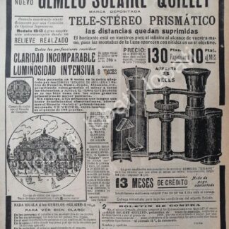 CARTEL ANTIGUO ORIGINAL DE BINOCULARES QUILLET SOLAIRE 1914 /445