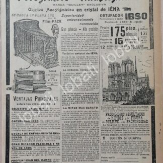 CARTEL ANTIGUO ORIGINAL DE CAMARAS QUILLET ANASTIGMAT 1913 /423 RARO