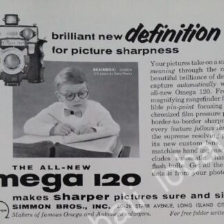 CARTEL ANTIGUO ORIGINAL DE DE CAMARAS OMEGA 120, SIMMON 1950s /407 RARO