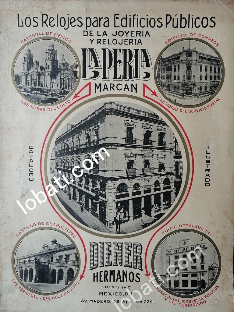 CARTEL ANTIGUO ORIGINAL DE JOYERIA Y RELOJERIA LA PERLA 1923 RELOJES PARA EDIFICIOS / 776