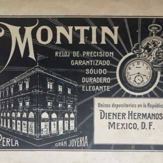 CARTEL ANTIGUO ORIGINAL DE RELOJES MONTIN TIPO FERROCARRILERO, JOYERIA LA PERLA 1923 /602