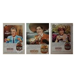 CARTEL ANTIGUO ORIGINAL DE PUBLICIDAD RETRO NESCAFE Y ARTISTAS DEL CINE DE ORO 1950s