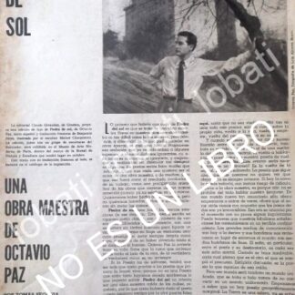 CARTEL ANTIGUO ORIGINAL DE 1965 RESEÑAN LIBRO. PIEDRA DEL SOL, OCTAVIO PAZ