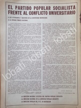 CARTEL ANTIGUO ORIGINAL DE PARTIDO POPULAR SOCIALISTA Y LA UNAM. 1963