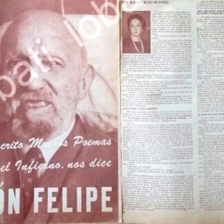 CARTEL ANTIGUO ORIGINAL DE ENTREVISTA A LEON FELIPE. /BEATRIZ REYES VEVARES 1965
