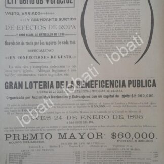 CARTEL ANTIGUO ORIGINAL DE LA LOTERIA NACIONAL, Y OTRAS 1895 /167