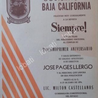 CARTEL ANTIGUO ORIGINAL DE B. CALIFORNIA FELICITA A JOSE PAGES LLERGO 74