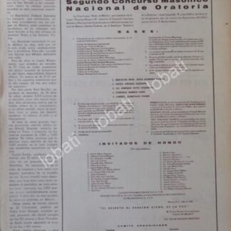 CARTEL ANTIGUO ORIGINAL DE 2DO CONCURSO MASONICO DE ORATORIA 1968