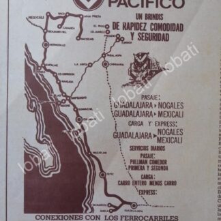 CARTEL ANTIGUO ORIGINAL DE . FERROCARRIL DEL PACIFICO 1964