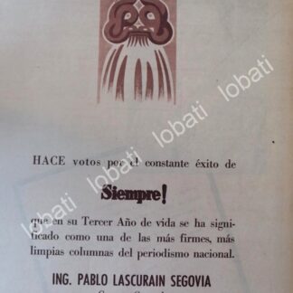 CARTEL ANTIGUO ORIGINAL DE . PABLO LASCURAIN SEGOBIA 1956