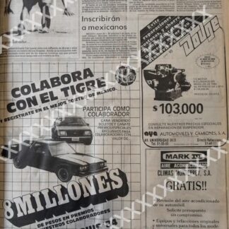 CARTEL ANTIGUO ORIGINAL DE . SORTEO DE TIGRES 1984