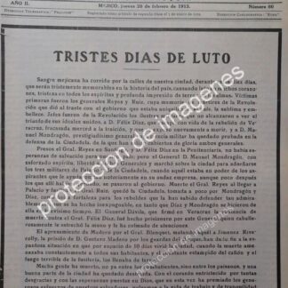 AFICHE ANTIGUO 1913 NOTICIA DE LA DECENA TRAGICA