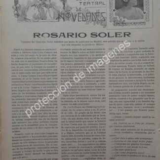 AFICHE ANTIGUO 1912 ENTREVISTA A LA ACTRIZ ROSARIO SOLER