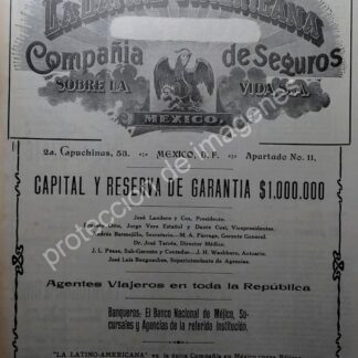 CARTEL ANTIGUO ASEGURADORA LA LATINO AMERICANA 1912 /836