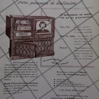 HISTORICO CARTEL ANTIGUO, TELEVISORES PHILCO 1951, LOS PRIMEROS EN MEXICO