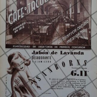 CARTEL ANTIGUO CAFETERIA TACUBA Y OTROS 1950