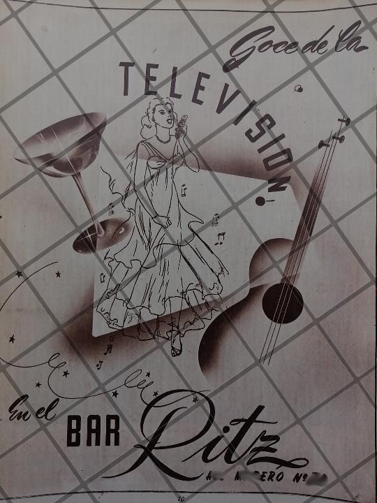 CARTEL ANTIGUO BAR DEL HOTEL RITZ 1951 INICIOS DE LA TELEVISION EN MEXICO