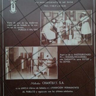 CARTEL PUBLICITARIO ANTIGUO ORIGINAL HELADOS CHANTILLY S.A 1951 /252