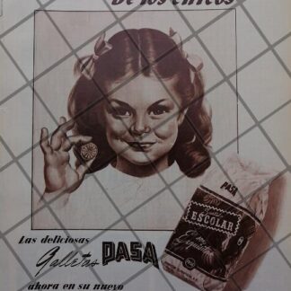 CARTEL PUBLICIDAD ANTIGUA GALLETAS PASA SURTIDO ESCOLAR 1951