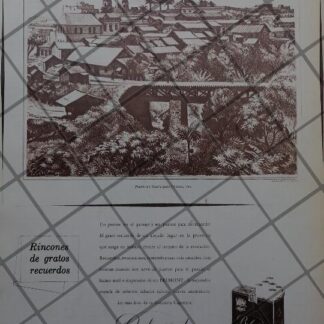 CARTEL ANTIGUO CIGARROS BELMONT. DIBUJO. ALBERTO BELTRAN, PUENTE DE HUATUSQUITO. VER