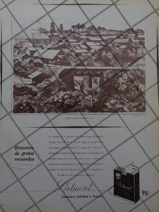 CARTEL ANTIGUO CIGARROS BELMONT. DIBUJO. ALBERTO BELTRAN, PUENTE DE HUATUSQUITO. VER