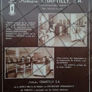 CARTEL PUBLICITARIO ANTIGUO ORIGINAL HELADOS CHANTILLY S.A /251