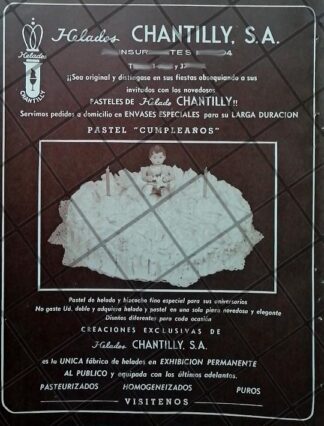 CARTEL ANTIGUO ORIGINAL HELADERIAS CHANTILLY S.A /248