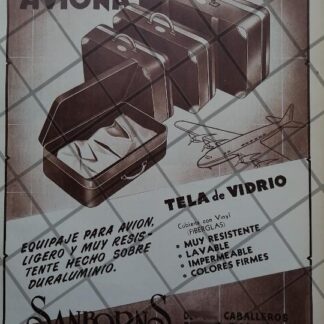 CARTEL ANTIGUO TIENDAS SANBORNS, MALETAS AVIONA 1951