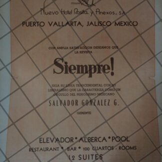 CARTEL RETRO ORIGINAL, HOTEL NUEVA ROSITA, P. VALLARTA 1973