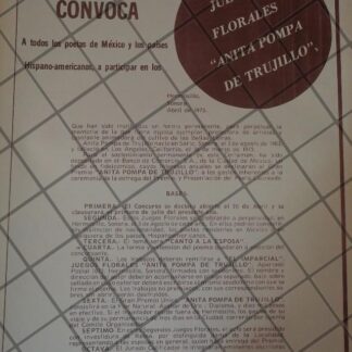 AFICHE RETRO. CONVOCATORIA JUEGOS FLORARES ANITA POMPA TRUJILLO 1973
